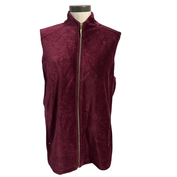 Susan Graver Weekend Ribbed Velour Zip Front Knit Vest Size Small Wine Color L - Picture 1 of 11